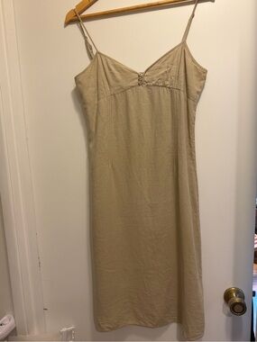 Beige linen Slip Dress with Button Detail - Women